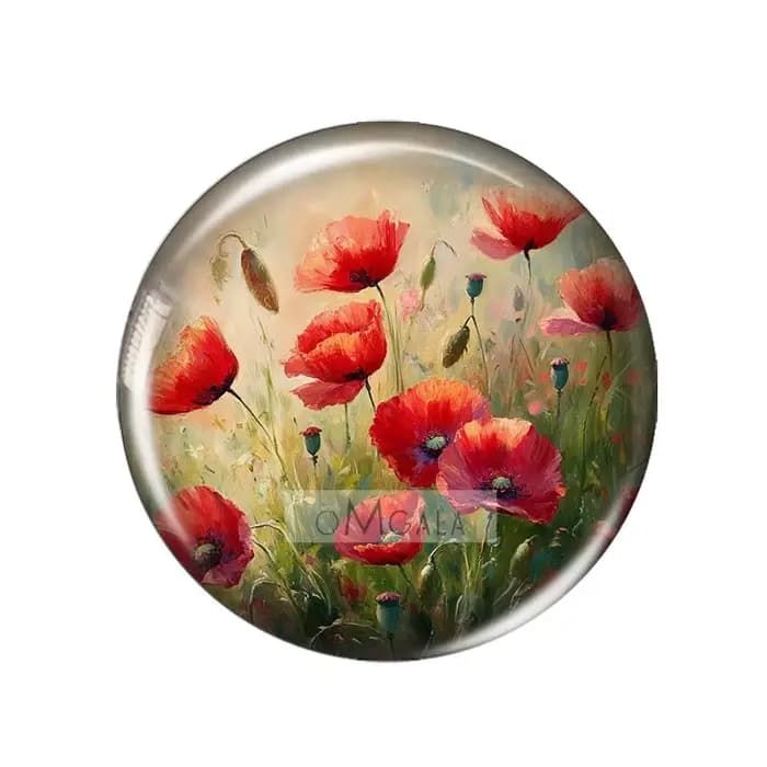 Peintures artistiques de fleurs de pavot rouge aquarelle, 12mm/16mm/18mm/25mm, photo ronde, cabochon en verre, démo, dos plat, résultats de fabrication