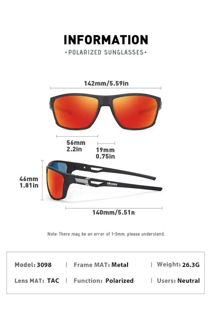 OKUMA Nouvelles Lunettes de Soleil Sportives Polarisées Colorées pour l'Extérieur Anti-UV à Verres Photochromiques 3098