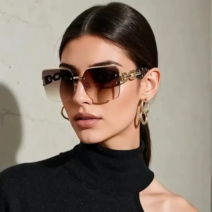 Lunettes de soleil de luxe surdimensionnées sans monture pour femme