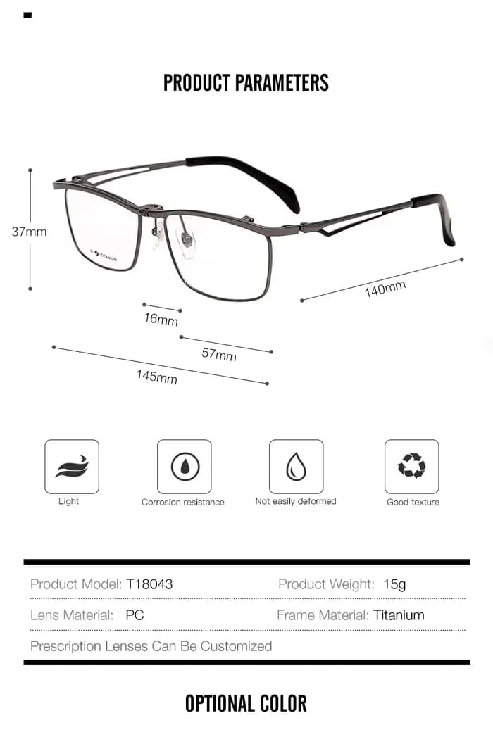 Lunettes de myopie en titane pur IP pour hommes