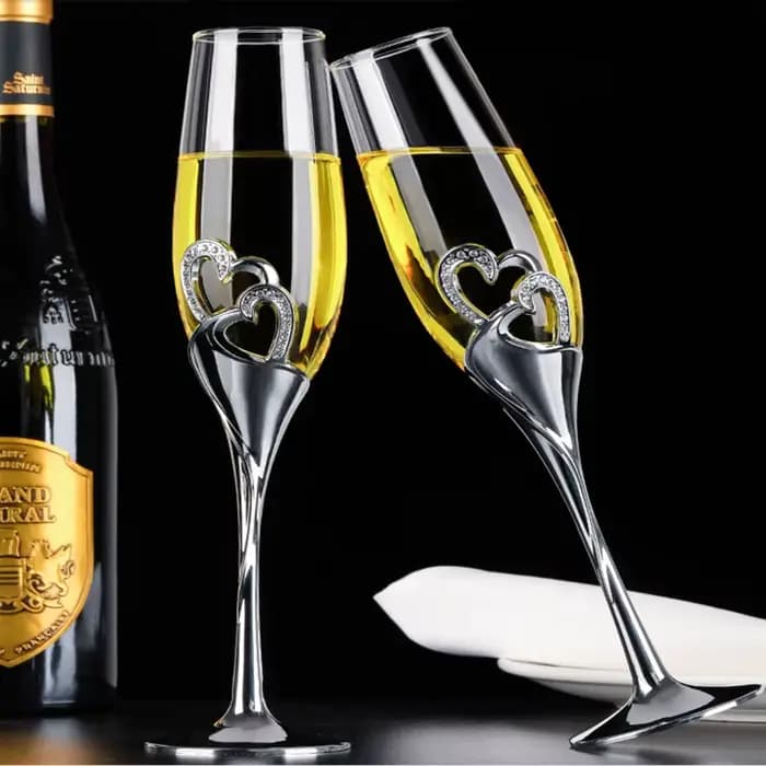 Ensemble de verres à Champagne pour mariage, 2 pièces, verres à flûte à griller avec bords en cristal, décoration de cœurs, gobelet à boisson