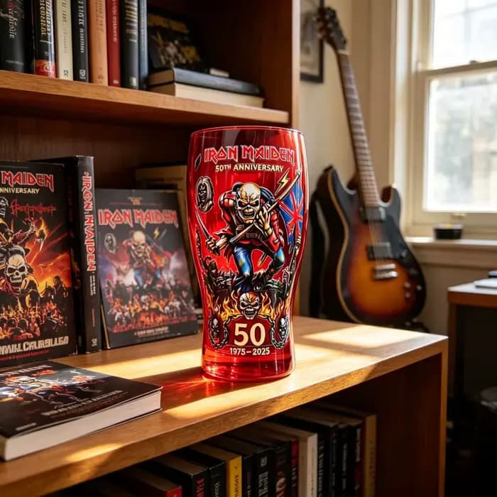 Verre à bière à thème Iron Maiden 50e anniversaire, inspiré du groupe de heavy metal, objet de collection pour bar, maison et fête