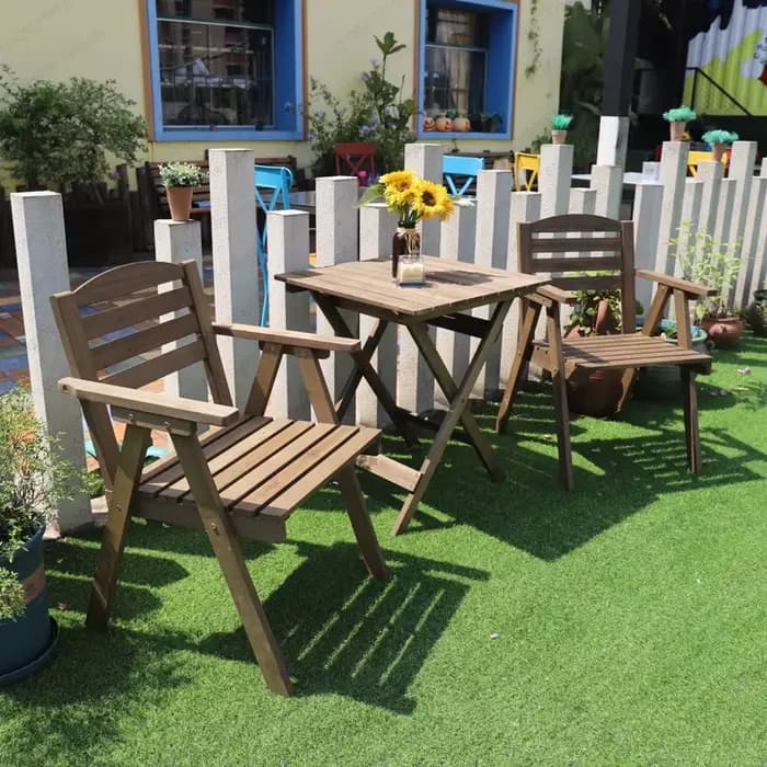 Table pliante d'extérieur, portable, pour stand, ensemble décontracté de table et chaises en bois pour balcon