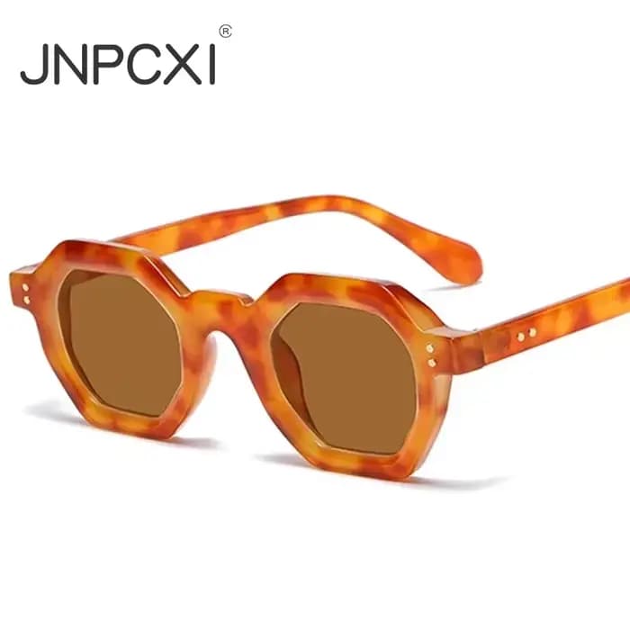 JNPCXI rétro ambre polygone petit carré femmes lunettes de soleil