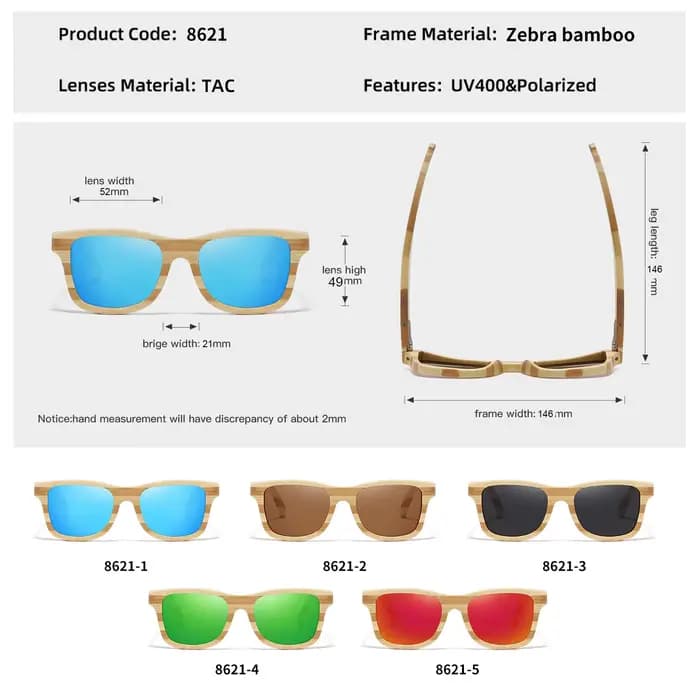 GM Natural Zebra Bamboo Lunettes de soleil pour adultes