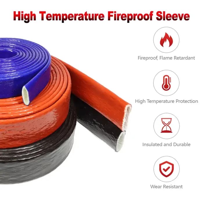 Tube en fibre de verre enduit de résine de silicone, manchon ignifuge tressé en fibre de verre, tuyau de boîtier ignifuge résistant aux hautes températures