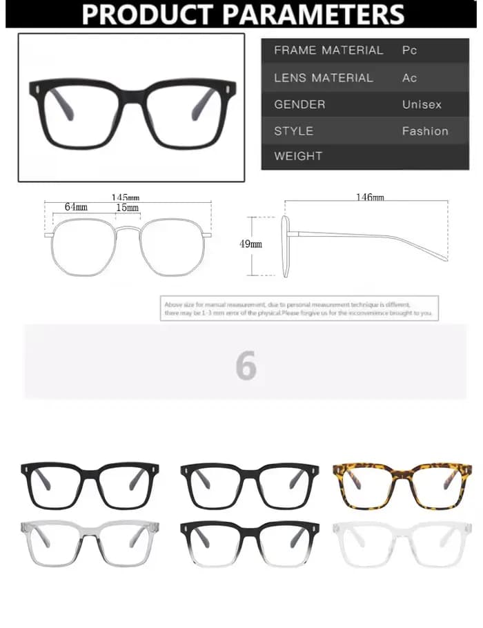 Monture de lunettes carrées surdimensionnées pour femmes