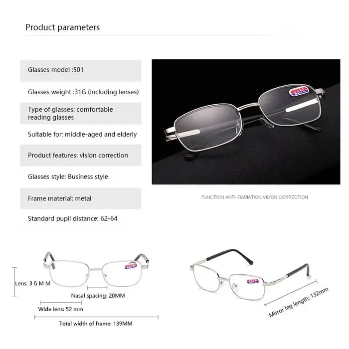 Lunettes de lecture en verre pour hommes et femmes