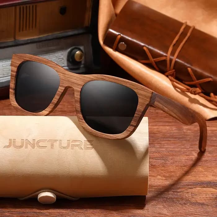 JUNCTURE mode bambou bois Vintage carré lunettes de soleil hommes femmes marque de luxe concepteur