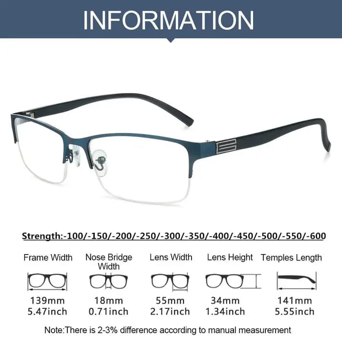 Lunettes de myopie pour hommes et femmes, haute qualité, demi-monture, dioptrie, Business, myopie, 1.0 1.5 2.0 4