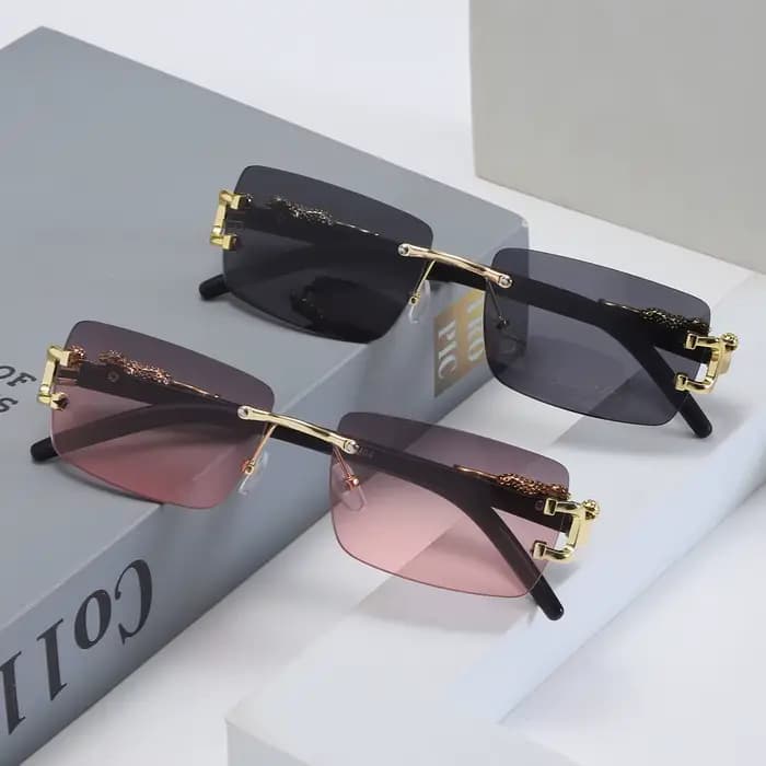 Lunettes de soleil rectangulaires sans monture pour hommes et femmes