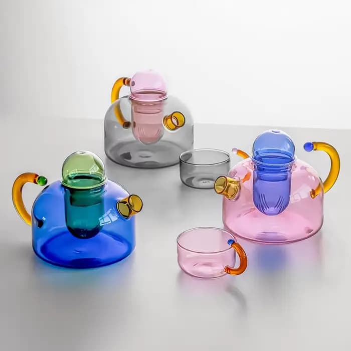 Théière en verre coloré avec poignée, haute teneur en borosilicate, résistante à la chaleur, eau bouillante, ensembles de thé, bouilloire, tasse à eau, bouteille