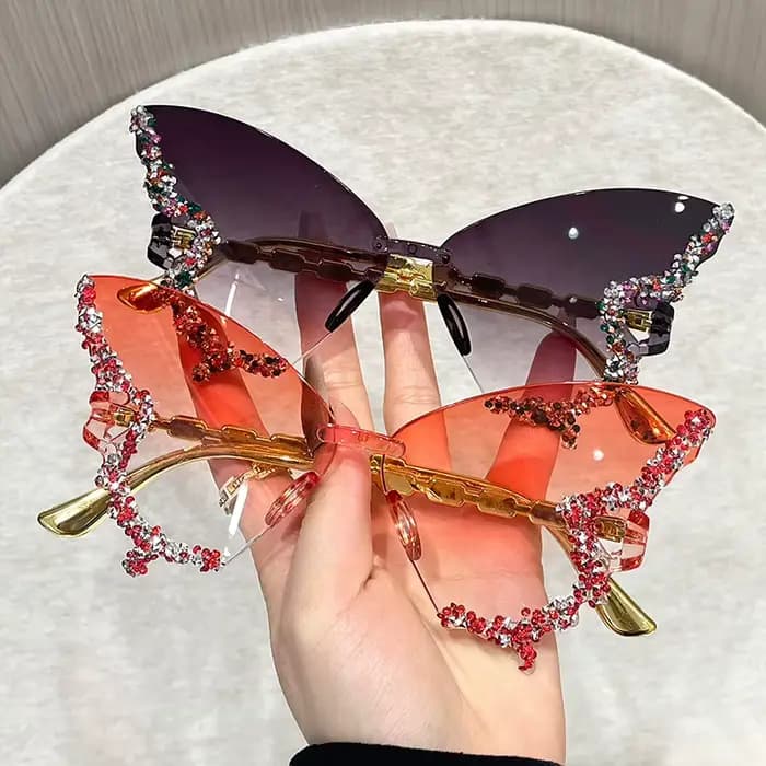 Lunettes de soleil papillon sans monture œil de chat populaires pour femmes et hommes