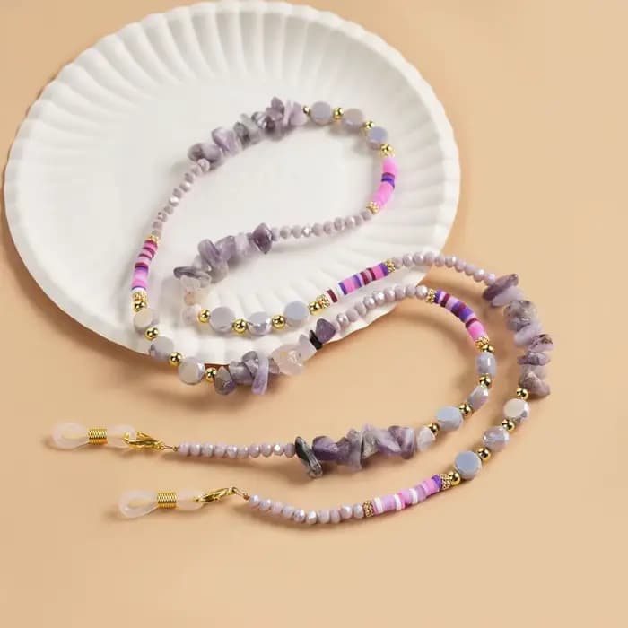 Chaîne de lunettes colorée avec perles et pierres de cristal