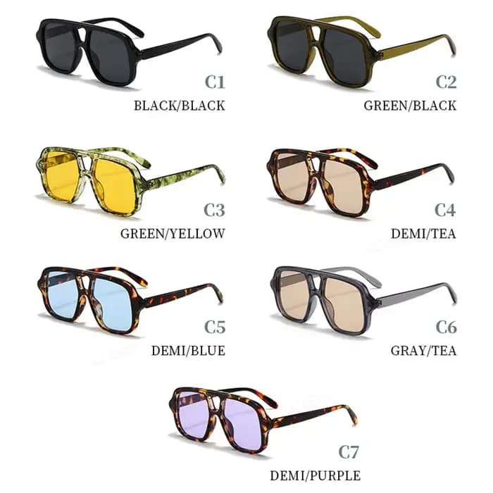 SO & EI Ins mode populaire Double ponts carré hommes lunettes de soleil Vintage Punk jaune bleu nuances UV400