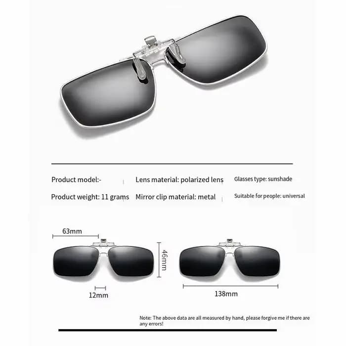 Retangle lunettes de soleil polarisées lentille pince sur myopie