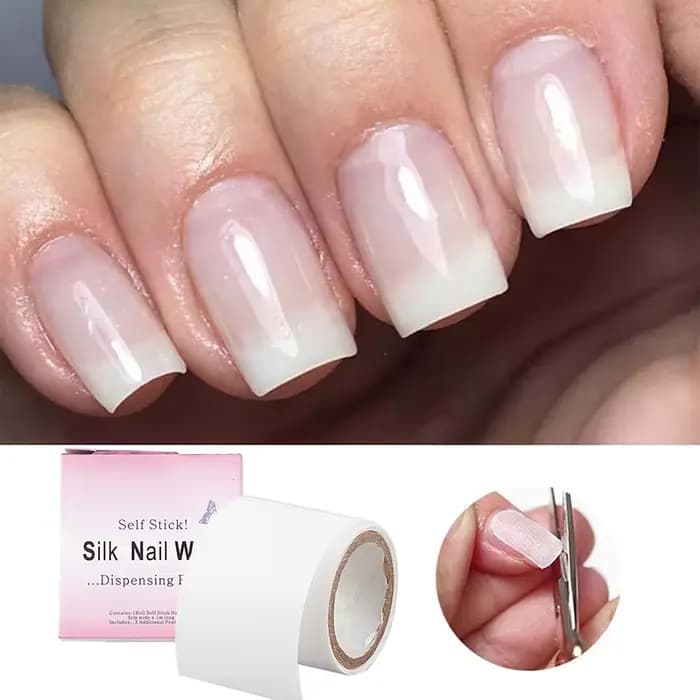 1 rouleau de réparation d'ongles en fibre de verre, enveloppe en soie auto-adhésive, forte protection, renforce l'extension, autocollant blanc pour outils de manucure cassés