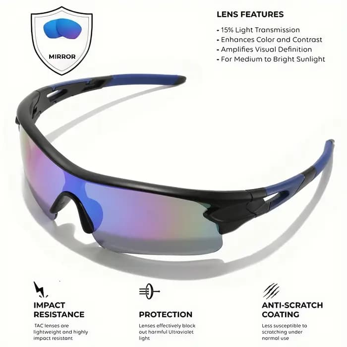 Lunettes de soleil de sport classiques avec lentille UV400 enveloppantes une pièce – Ajustement confortable unisexe