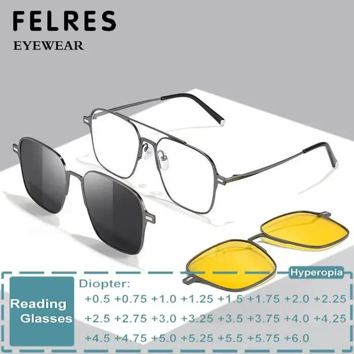 Lunettes de lecture polarisées 3 en 1 avec clip magnétique en métal pour hommes et femmes