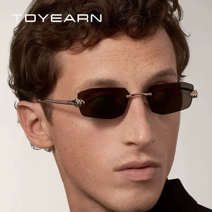 Lunettes de soleil sans monture tête de léopard pour femmes et hommes