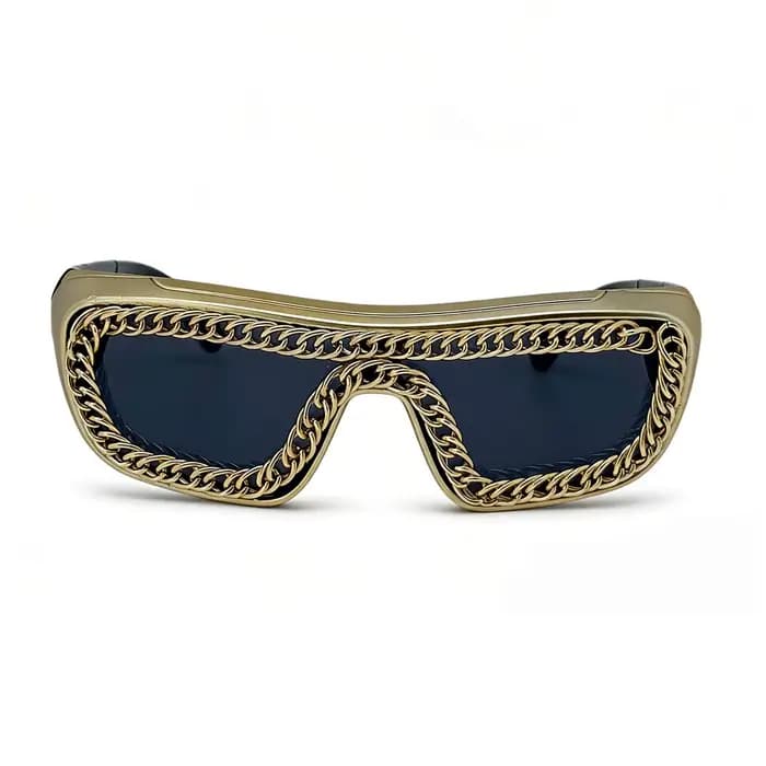 Lunettes de soleil rectangulaires de luxe avec chaîne dorée