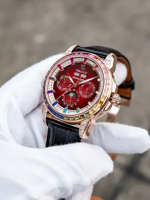 OBLVLO montre automatique pour hommes 40mm montre-bracelet mécanique 5ATM lunette en cristal lumineux année, mois, semaine, Date, 24 heures TY1655 Mov.