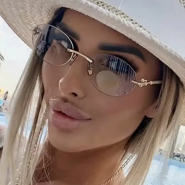 Nouvelles Lunettes de Soleil Rondes Beige Sans Monture 2026 pour Femme
