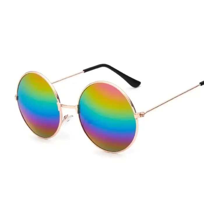 Femmes mâle petit cadre en métal coloré océan miroir rétro classique rond lunettes de soleil