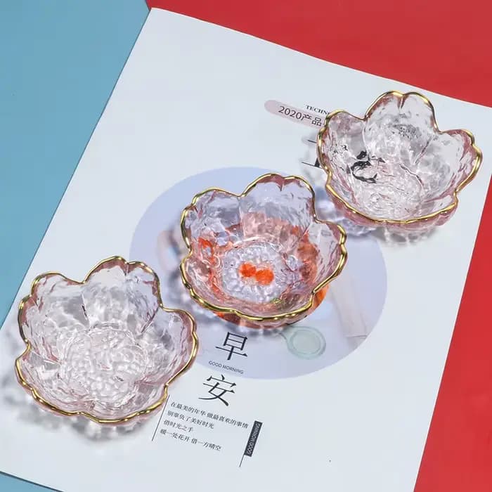 Assiette d'assaisonnement en fleurs de cerisier, petit plat en verre, bol à Sauce incrusté d'or Nodic pour crème glacée, fruits, fournitures de cuisine