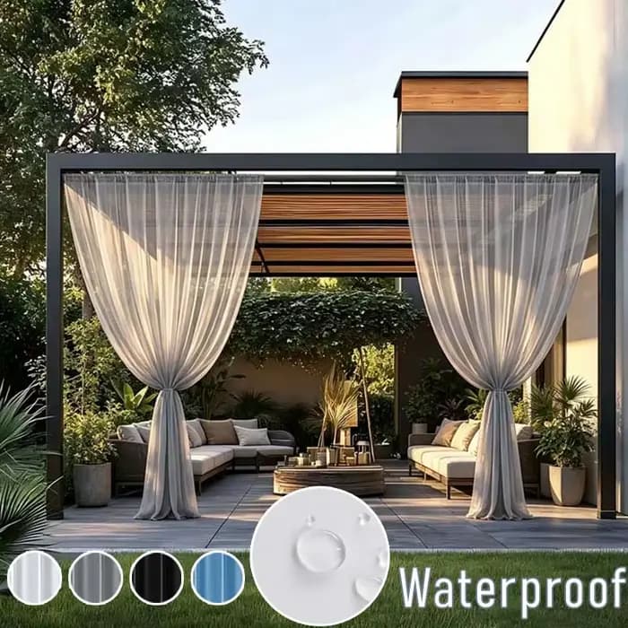 2 rideaux imperméables pour gazebo, voilages transparents pour patio, protection UV, avec passe-tiges pour extérieur, idéal pour jardin, terrasse, balcon