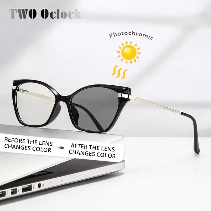 Lunettes de soleil photochromiques femmes marque Designer lunettes yeux de chat luxe Transparent zéro dioptrie lunettes intérieur/extérieur lunettes 2025
