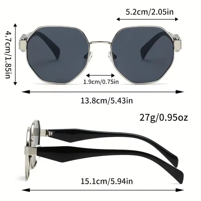 Lunettes de soleil hexagonales punk pour femmes avec chaîne