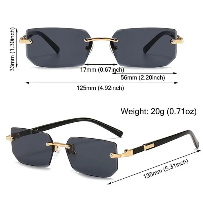 Lunettes de soleil rectangulaires sans monture pour hommes et femmes
