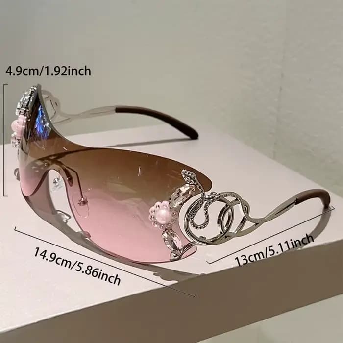 KAMMPT – lunettes de soleil Y2k sans bords avec strass pour femmes