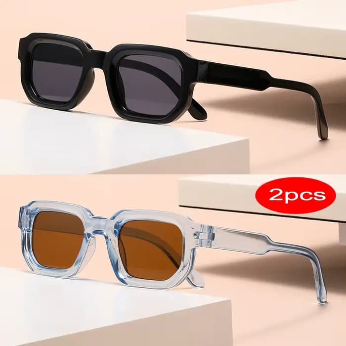 2 pièces lunettes de soleil carrées orange femmes hommes nuances UV400