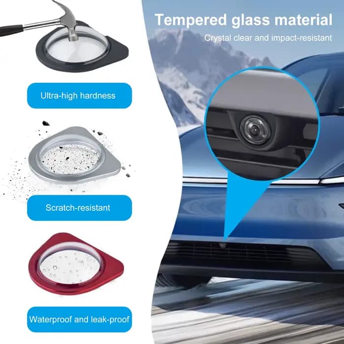 Protection d'objectif de caméra avant en verre trempé 9H pour Tesla Model 3 Highland 2026 et Model Y 2025+HW4 – Housse de protection anti-pluie