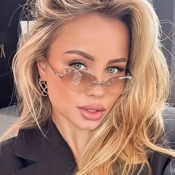 Lunettes de soleil ovales sans monture pour hommes et femmes, protection UV400, style Y2K, verres dégradés, tendance œil de chat