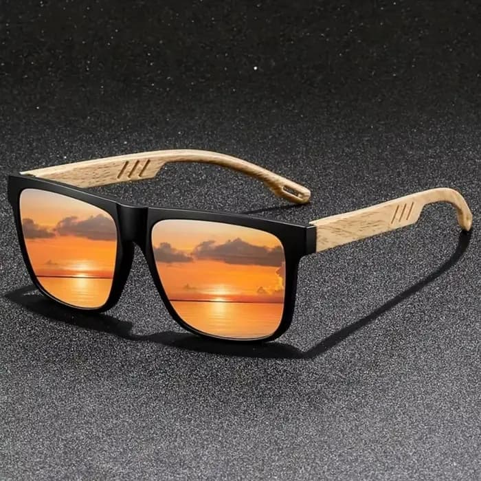 Lunettes de soleil carrées avec monture en bois de bambou