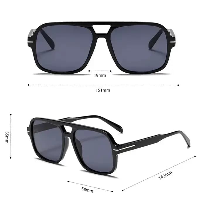 Lunettes de soleil VAKA Double Bridge Square Aviator - UV400 Style Pilote Vintage