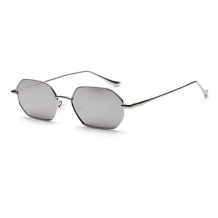 Hipster polygone lunettes de soleil pour femmes Vintage rétro argent miroir métal cadre