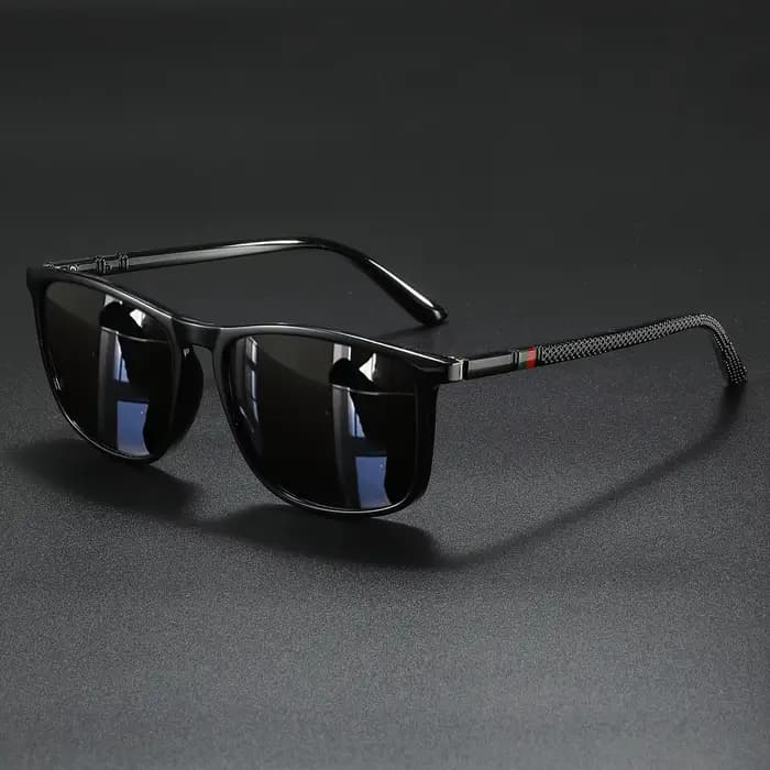 Lunettes de soleil carrées classiques à la mode – Monture légère avec branches à rayures rouges/vertes