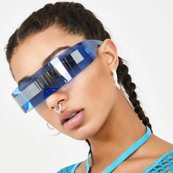 Futuriste visière étroite femmes lunettes de soleil Laser