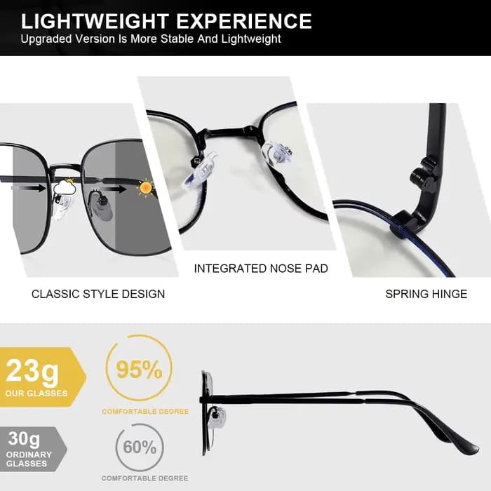 CRIXALIS lunettes de soleil photochromiques pour hommes et femmes classique rétro carré Durable charnière en métal