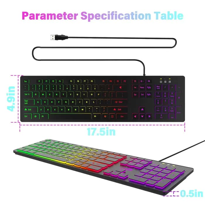 Clavier de jeu pour ordinateur, rétroéclairage RGB, silencieux, filaire, USB, bureau, maison, russe, français, espagnol, allemand, arabe, anglais