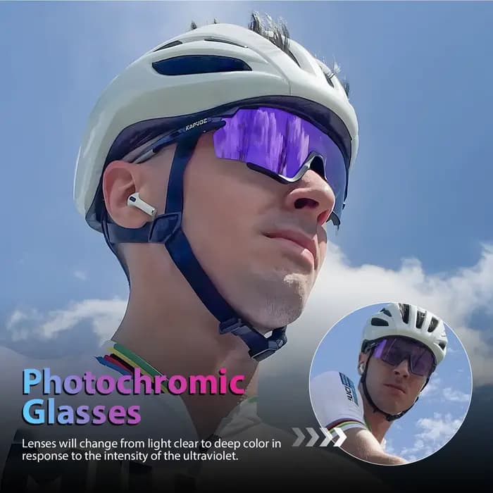 Kapvoe lunettes de cyclisme photochromiques lentille argentée