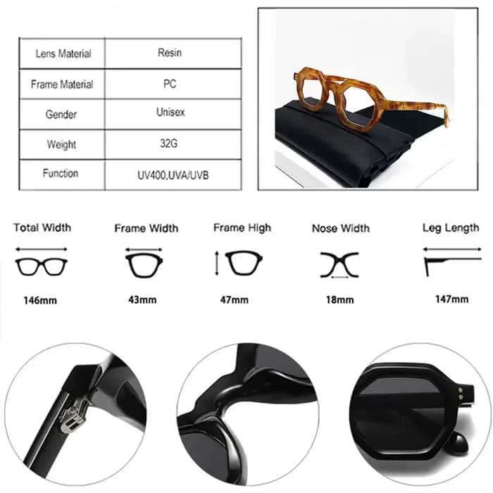 Lunettes de soleil rétro polygonales ambrées pour femmes