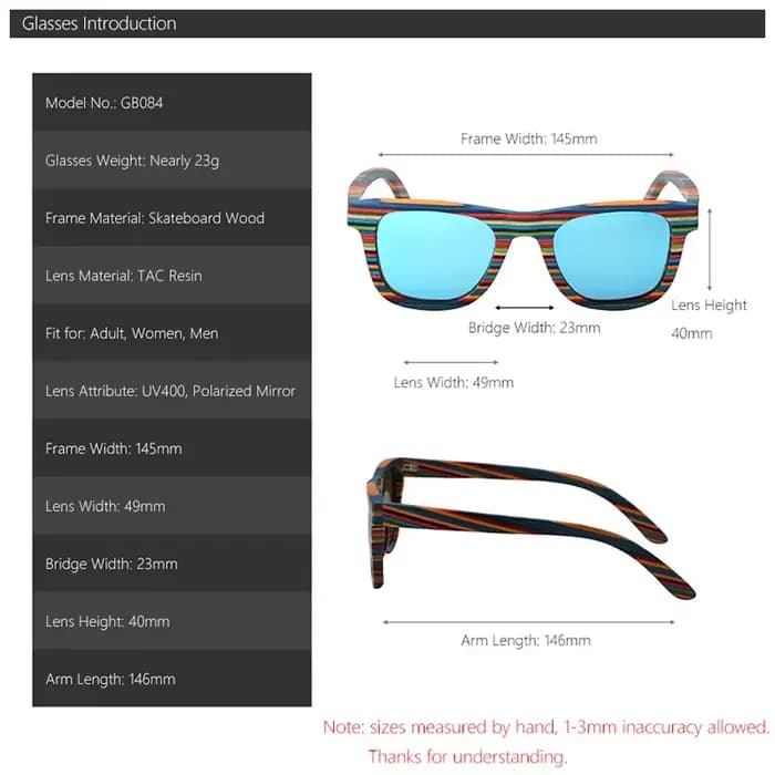 Lunettes de soleil bleues de Skateboard en bois, pour le client d'espagne