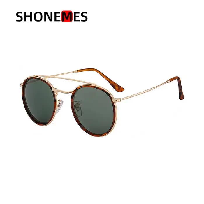 Shonemes lunettes de soleil rondes Vintage Double pont conduite nuances cadre en métal extérieur UV400