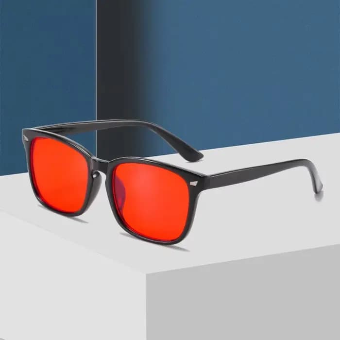 Lunettes carrées pour hommes au style unique avec verres rouges et fonction anti-lumière bleue