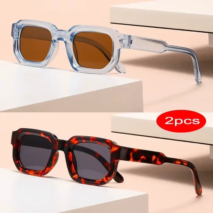 2 pièces lunettes de soleil carrées orange femmes hommes nuances UV400